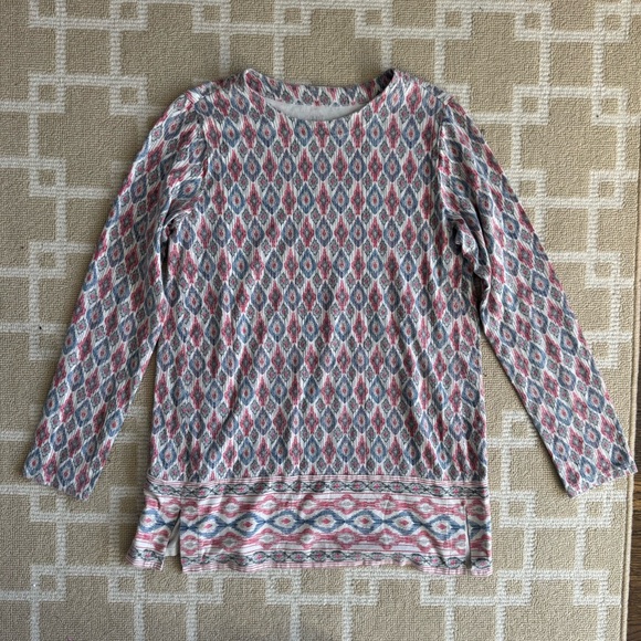 J. Jill Tunic Top Supima Cotton Modal Ikat Print Boho Pink Blue Size Medium - Picture 6 of 7